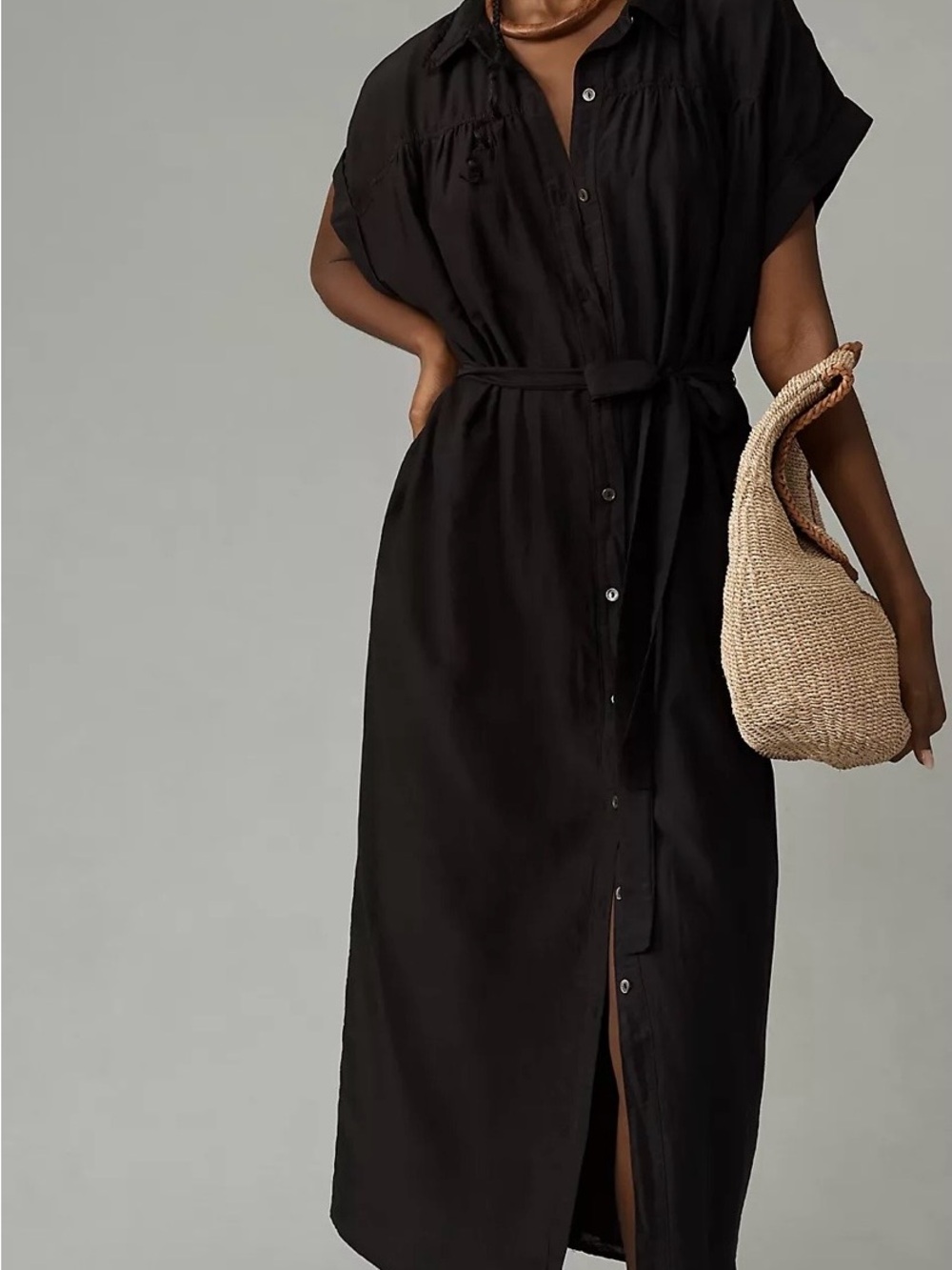 Velvet by Graham & Spencer Marla Black Button-Front Belted Midi Dress